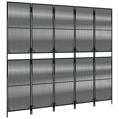 Kamerscherm 5 Panelen Poly Rattan Zwart 245 x 200 cm Lijngeweven