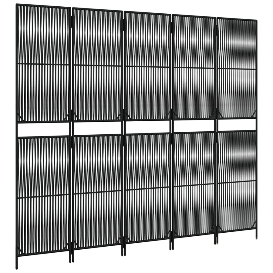 Kamerscherm 5 Panelen Poly Rattan Zwart 245 x 200 cm Lijngeweven