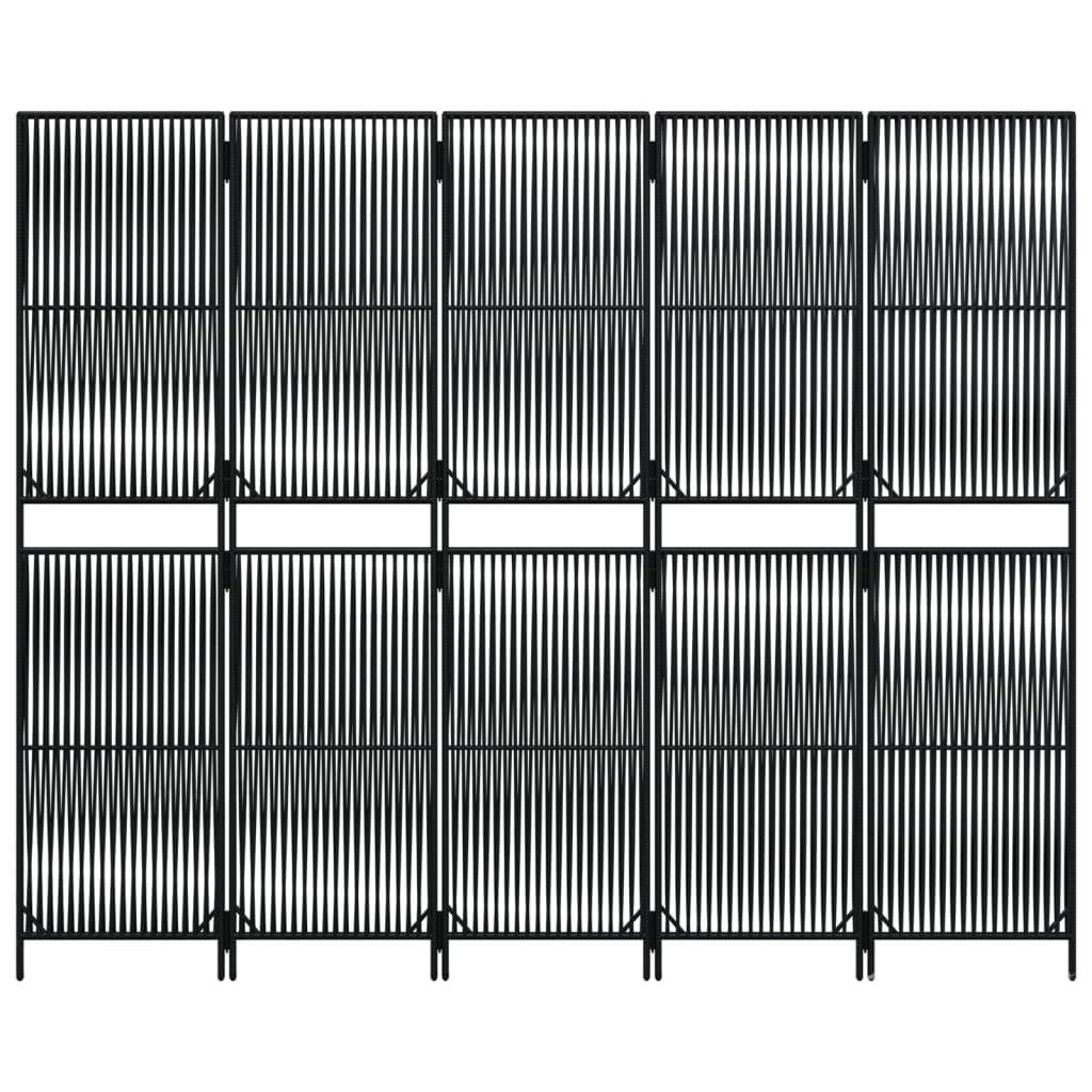 Kamerscherm 5 Panelen Poly Rattan Zwart 245 x 200 cm Lijngeweven