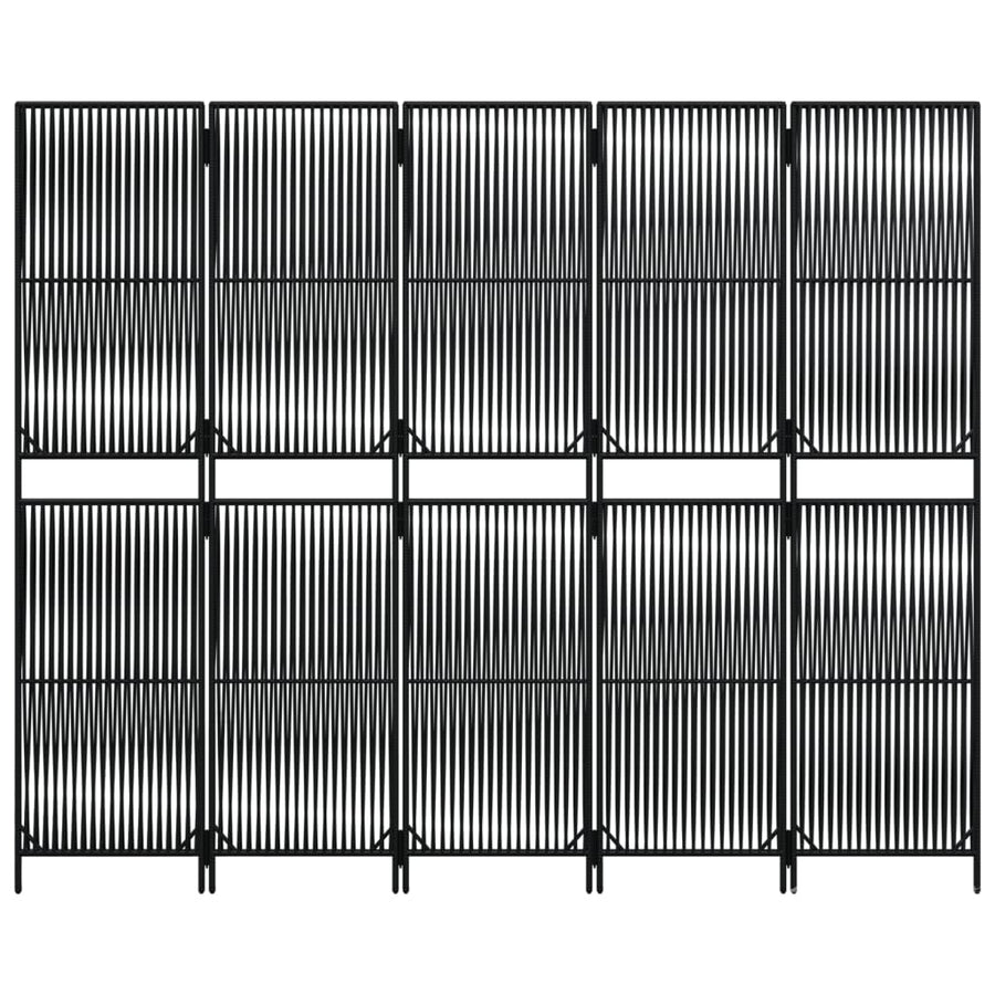 Kamerscherm 5 Panelen Poly Rattan Zwart 245 x 200 cm Lijngeweven