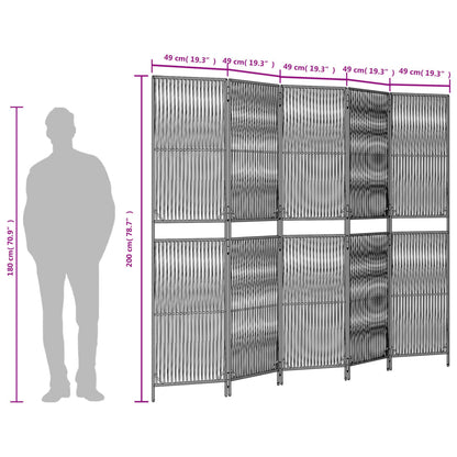 Kamerscherm 5 Panelen Poly Rattan Zwart 245 x 200 cm Lijngeweven