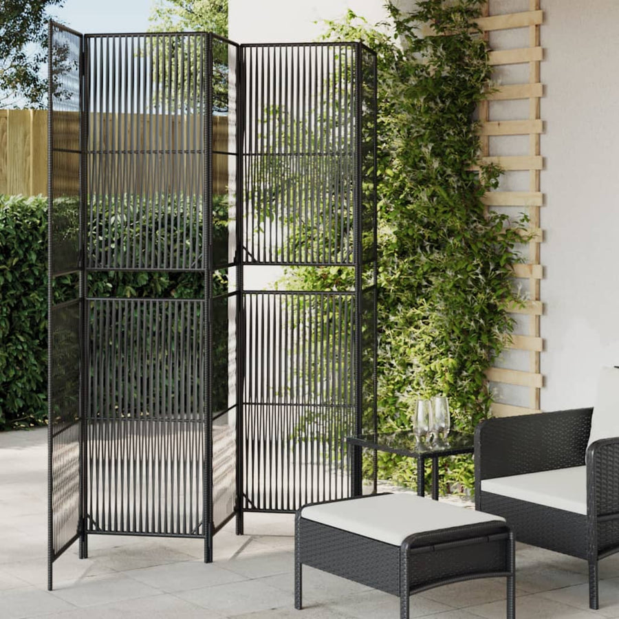 Kamerscherm 5 Panelen Poly Rattan Zwart 245 x 200 cm Lijngeweven
