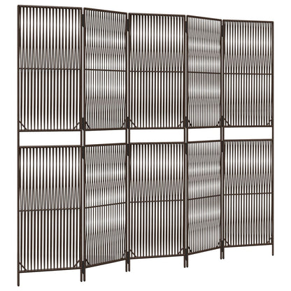 Kamerscherm 5 Panelen Poly Rattan Bruin 245 x 200 cm Lijngeweven