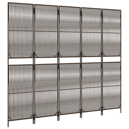 Kamerscherm 5 Panelen Poly Rattan Bruin 245 x 200 cm Lijngeweven