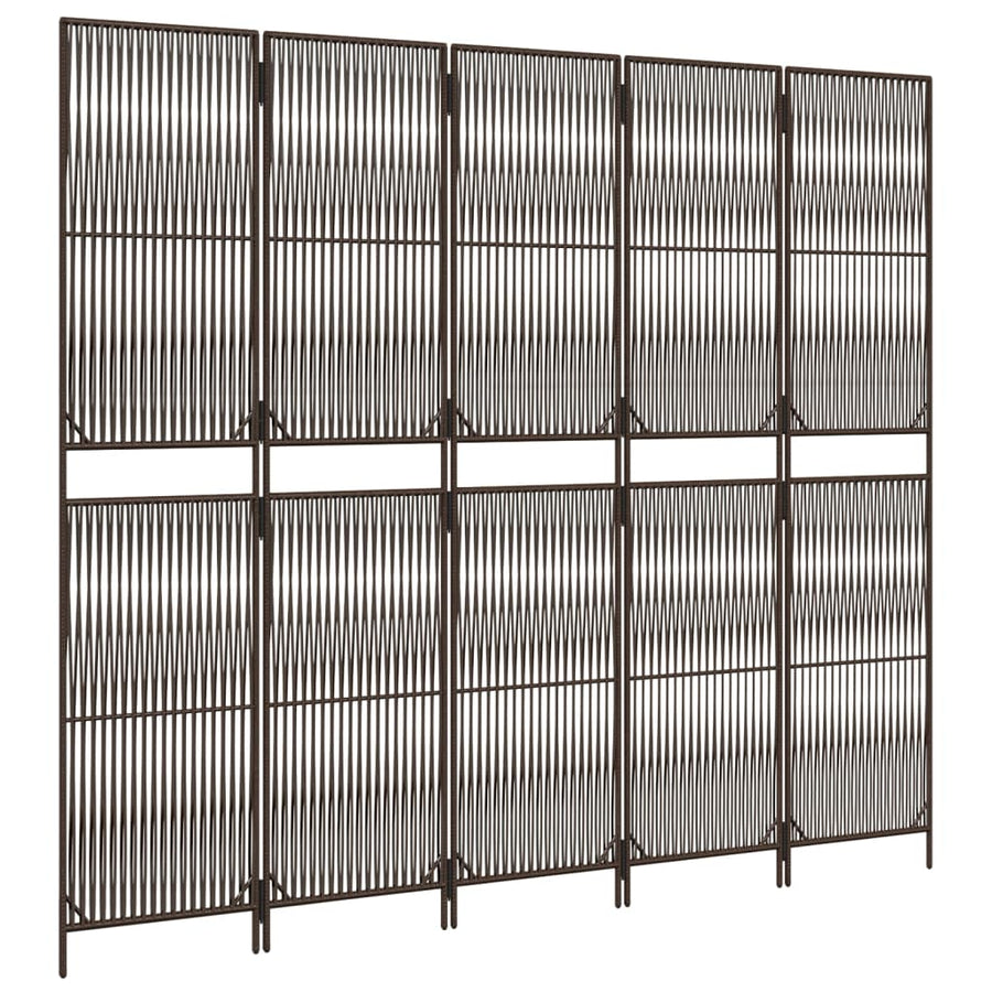 Kamerscherm 5 Panelen Poly Rattan Bruin 245 x 200 cm Lijngeweven