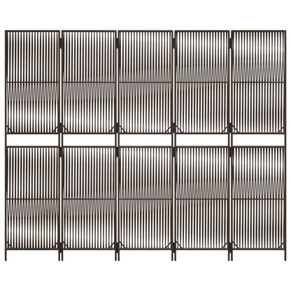 Kamerscherm 5 Panelen Poly Rattan Bruin 245 x 200 cm Lijngeweven