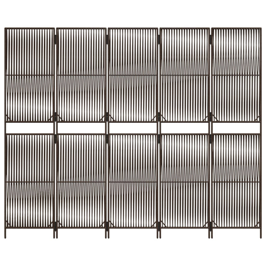 Kamerscherm 5 Panelen Poly Rattan Bruin 245 x 200 cm Lijngeweven