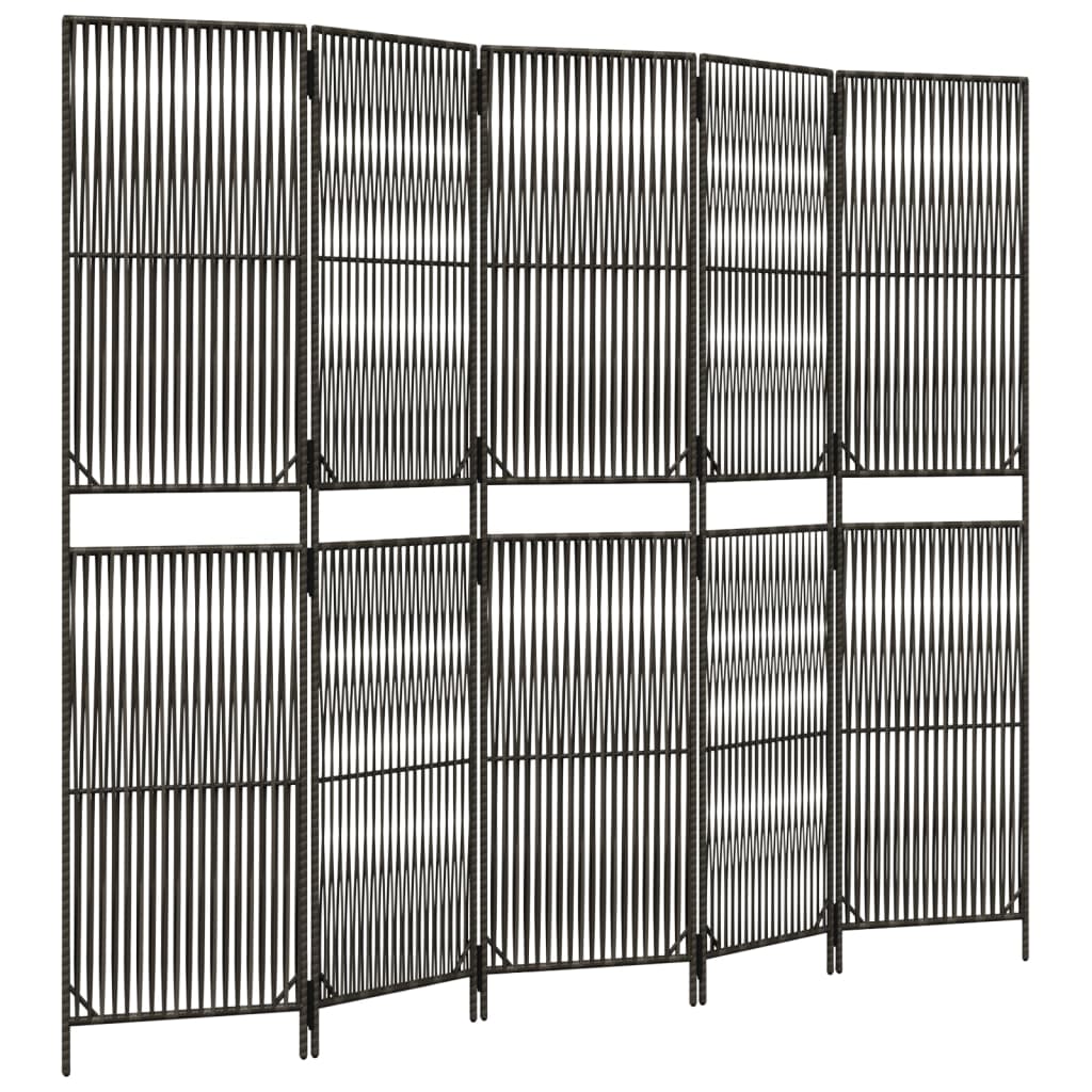 Kamerscherm 5 panelen poly rattan grijs 245 x 200 cm Lijngeweven
