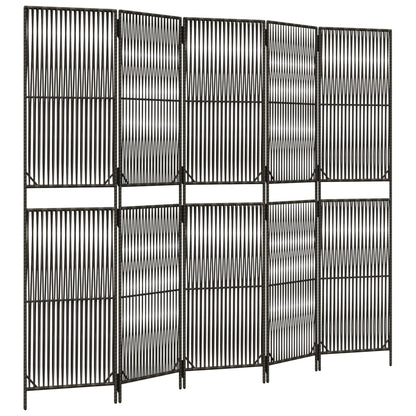 Kamerscherm 5 panelen poly rattan grijs 245 x 200 cm Lijngeweven