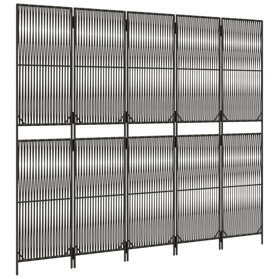 Kamerscherm 5 panelen poly rattan grijs 245 x 200 cm Lijngeweven