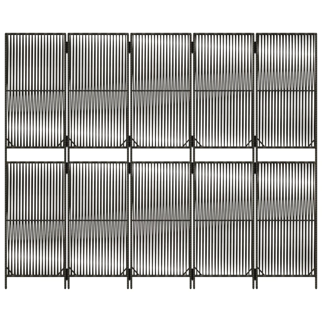 Kamerscherm 5 panelen poly rattan grijs 245 x 200 cm Lijngeweven