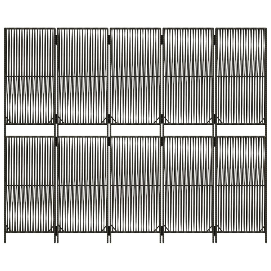 Kamerscherm 5 panelen poly rattan grijs 245 x 200 cm Lijngeweven