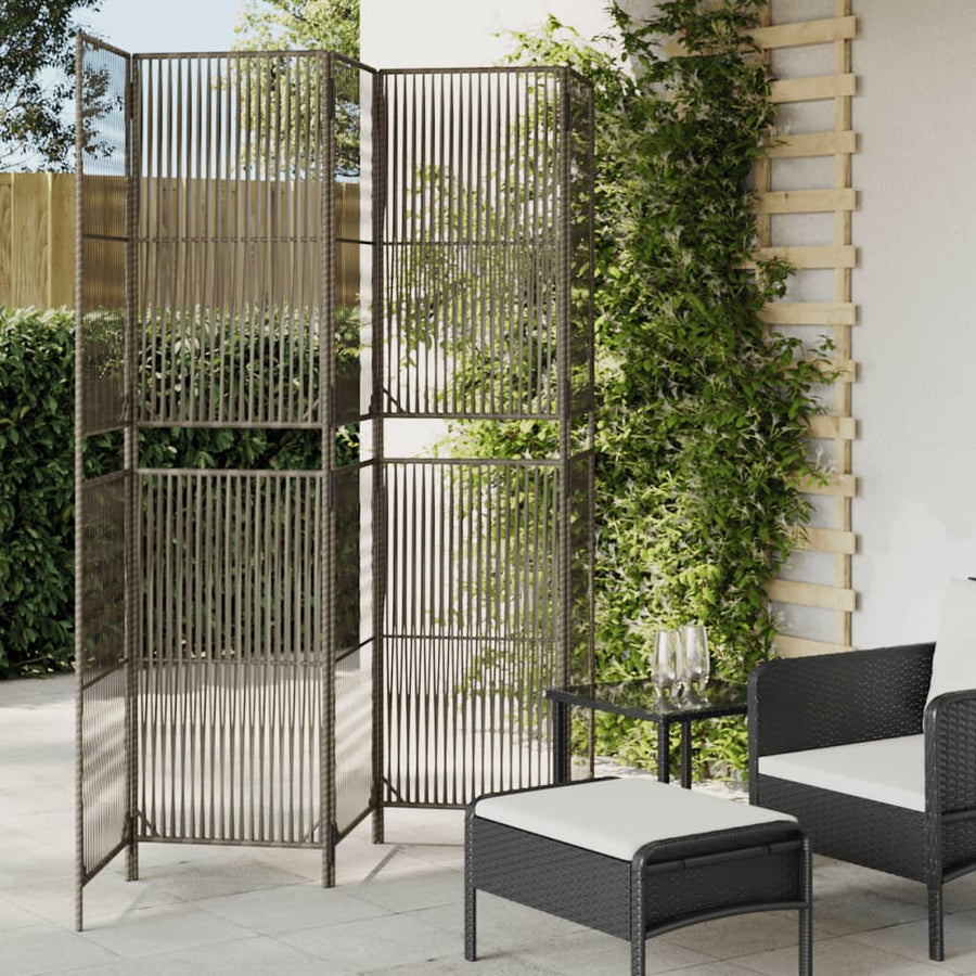 Kamerscherm 5 panelen poly rattan grijs 245 x 200 cm Lijngeweven