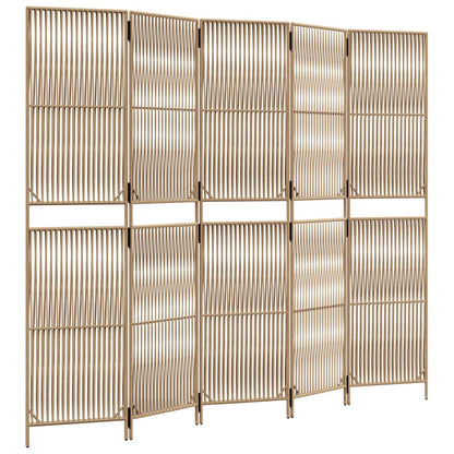 Kamerscherm 5 panelen poly rattan beige 245 x 200 cm Lijngeweven