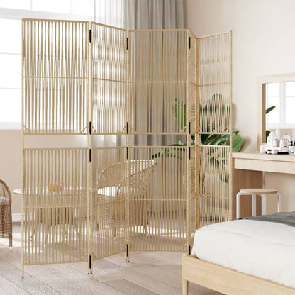 Kamerscherm 5 panelen poly rattan beige 245 x 200 cm Lijngeweven