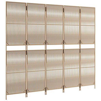 Kamerscherm 5 panelen poly rattan beige 245 x 200 cm Lijngeweven