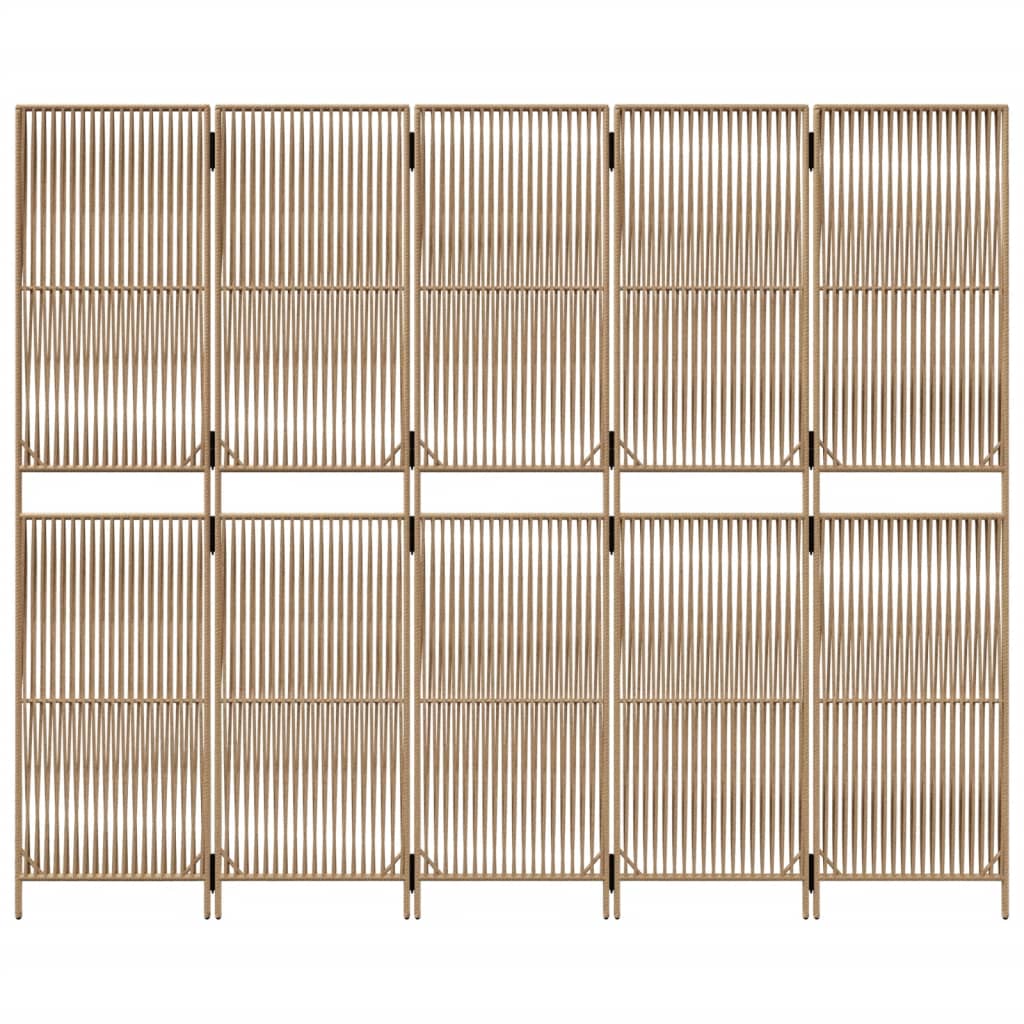 Kamerscherm 5 panelen poly rattan beige 245 x 200 cm Lijngeweven