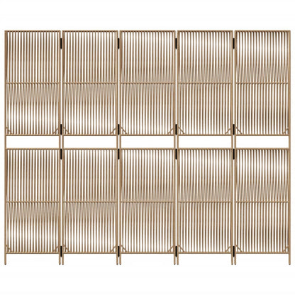 Kamerscherm 5 panelen poly rattan beige 245 x 200 cm Lijngeweven