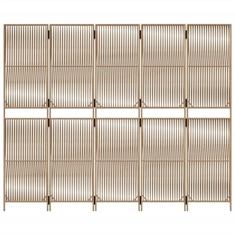 Kamerscherm 5 panelen poly rattan beige 245 x 200 cm Lijngeweven