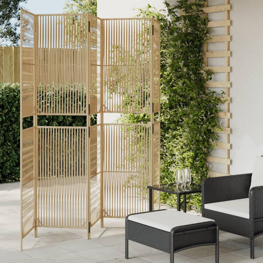 Kamerscherm 5 panelen poly rattan beige 245 x 200 cm Lijngeweven