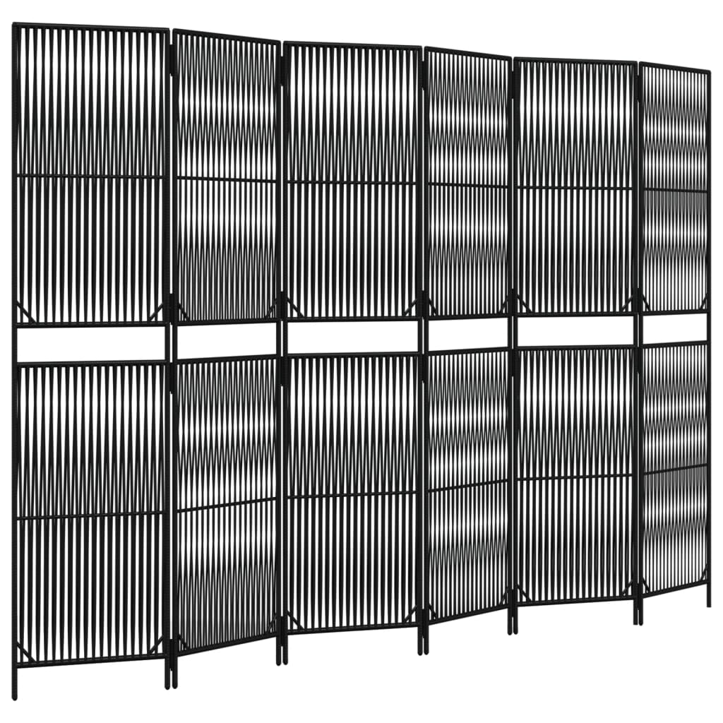 Kamerscherm 6 panelen poly rattan zwart 294 x 200 cm Lijngeweven