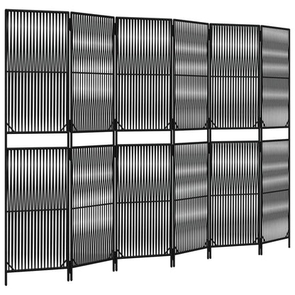 Kamerscherm 6 panelen poly rattan zwart 294 x 200 cm Lijngeweven