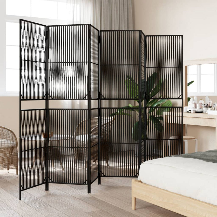 Kamerscherm 6 panelen poly rattan zwart 294 x 200 cm Lijngeweven