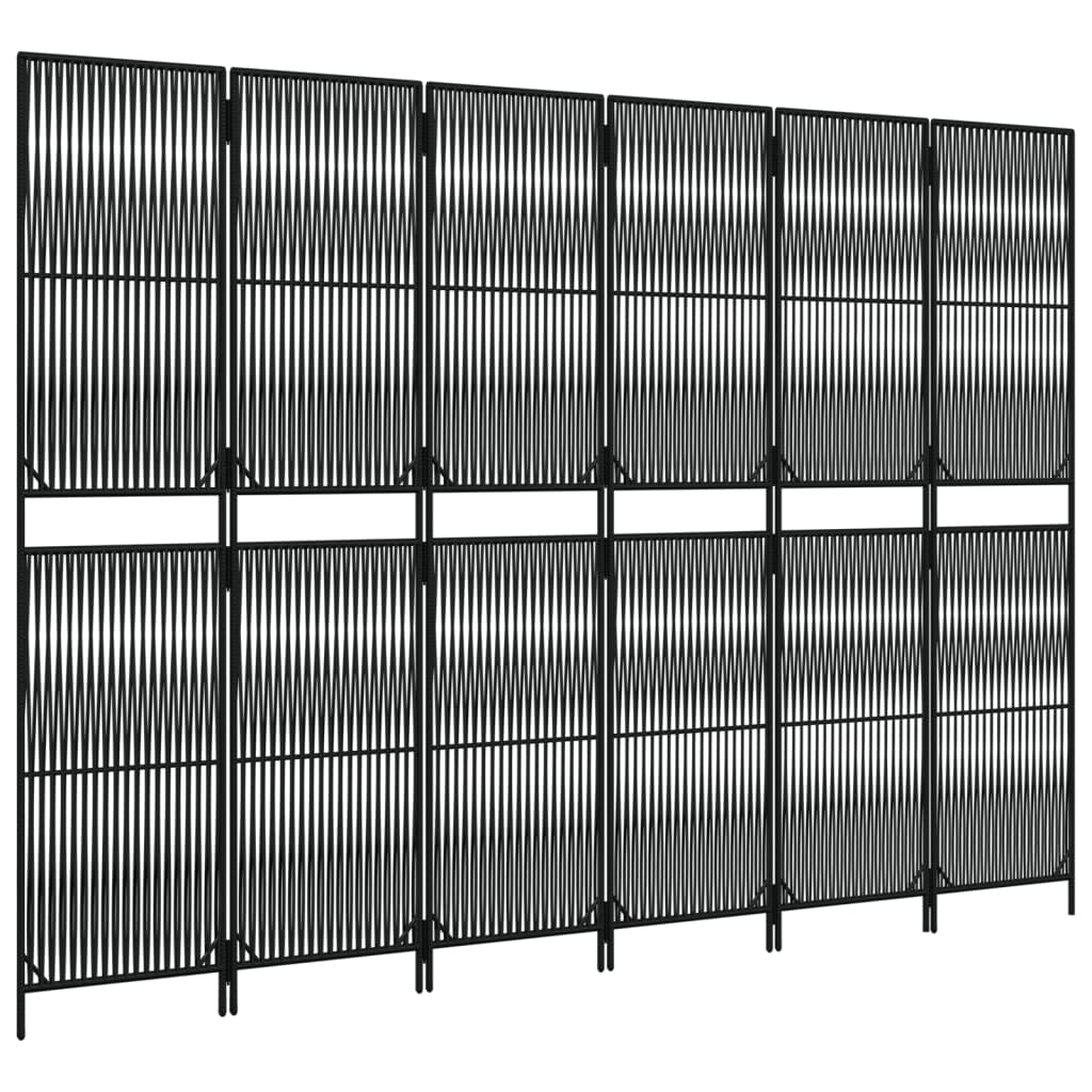 Kamerscherm 6 panelen poly rattan zwart 294 x 200 cm Lijngeweven