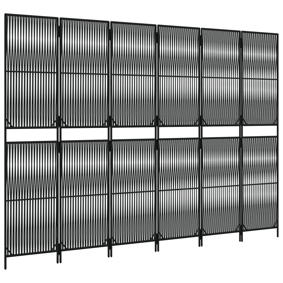 Kamerscherm 6 panelen poly rattan zwart 294 x 200 cm Lijngeweven