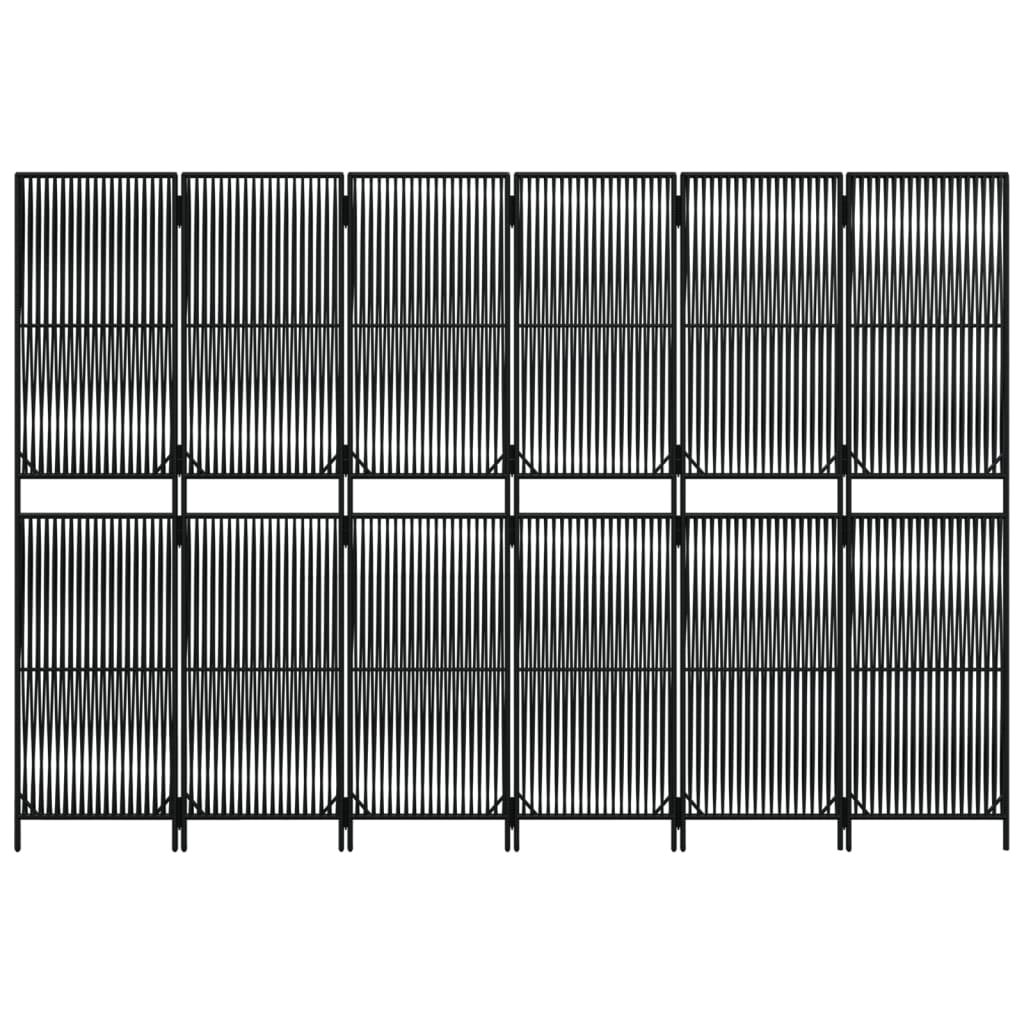 Kamerscherm 6 panelen poly rattan zwart 294 x 200 cm Lijngeweven