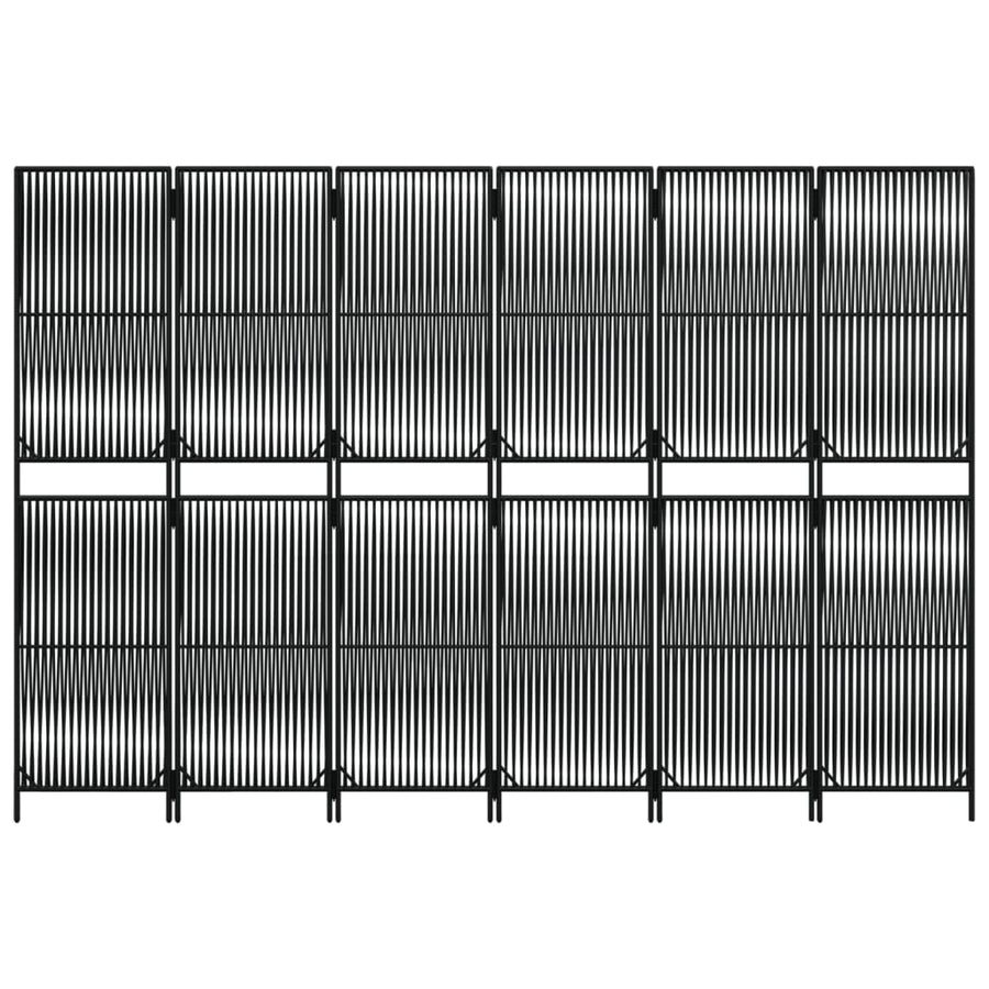 Kamerscherm 6 panelen poly rattan zwart 294 x 200 cm Lijngeweven