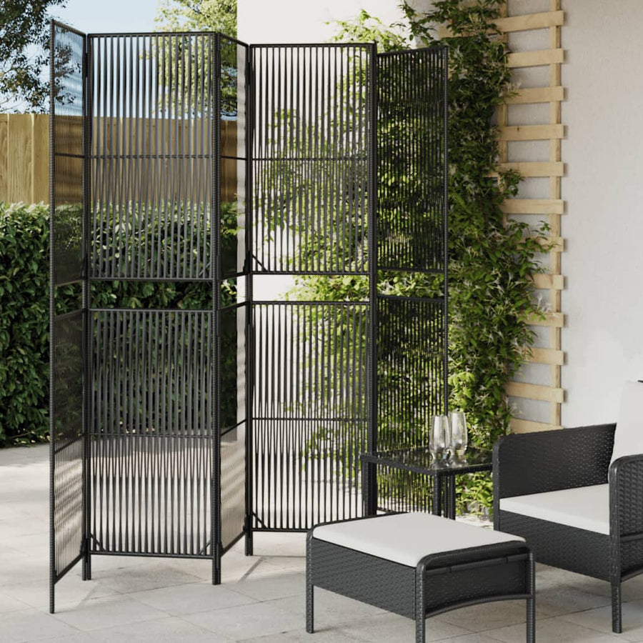 Kamerscherm 6 panelen poly rattan zwart 294 x 200 cm Lijngeweven