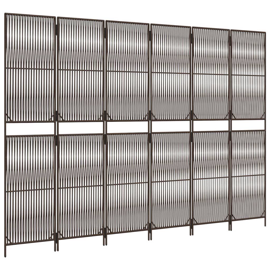 Kamerscherm 6 panelen poly rattan bruin 294 x 200 cm Lijngeweven