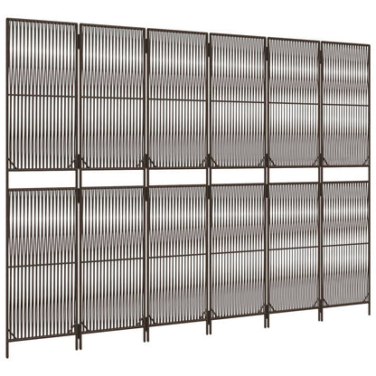 Kamerscherm 6 panelen poly rattan bruin 294 x 200 cm Lijngeweven