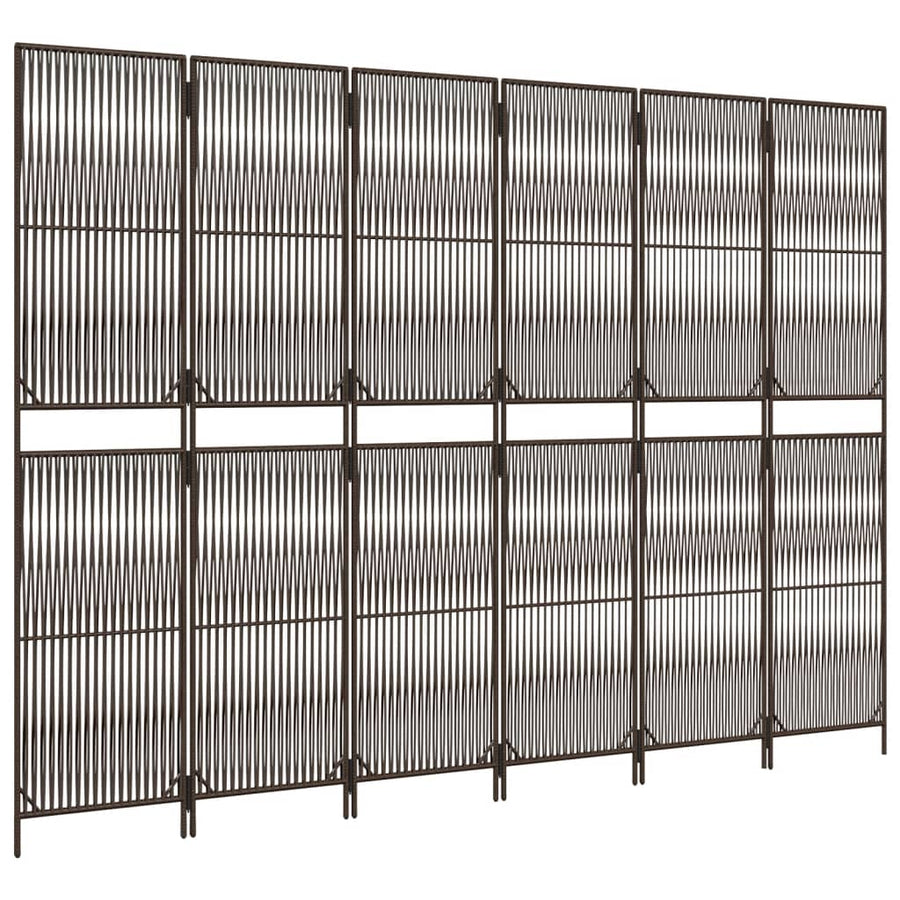 Kamerscherm 6 panelen poly rattan bruin 294 x 200 cm Lijngeweven