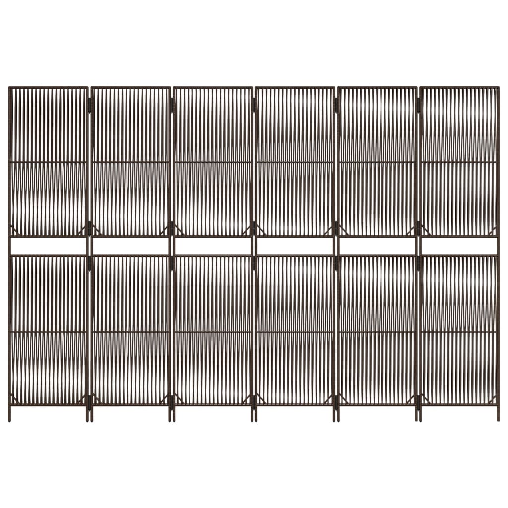 Kamerscherm 6 panelen poly rattan bruin 294 x 200 cm Lijngeweven
