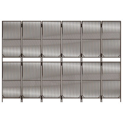 Kamerscherm 6 panelen poly rattan bruin 294 x 200 cm Lijngeweven