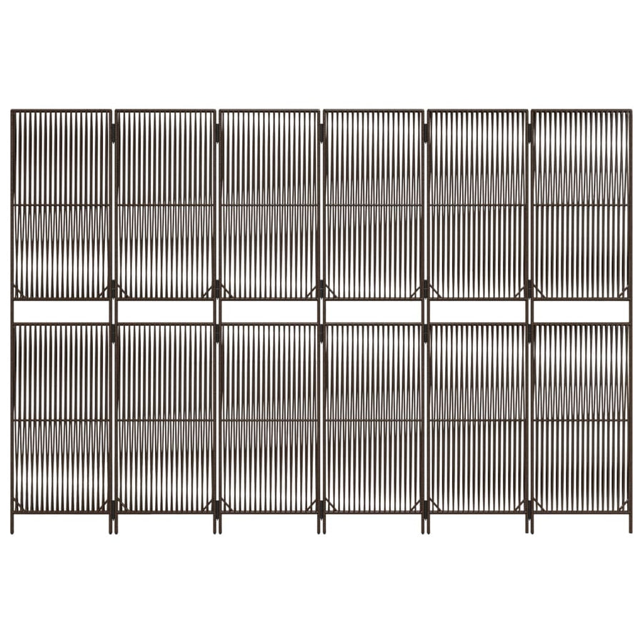 Kamerscherm 6 panelen poly rattan bruin 294 x 200 cm Lijngeweven
