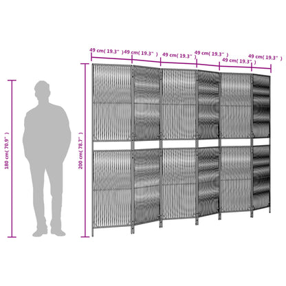 Kamerscherm 6 panelen poly rattan bruin 294 x 200 cm Lijngeweven