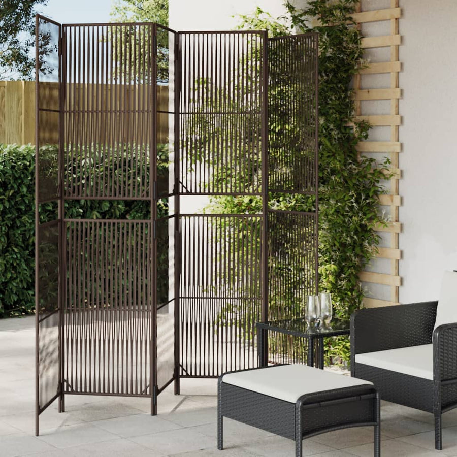 Kamerscherm 6 panelen poly rattan bruin 294 x 200 cm Lijngeweven