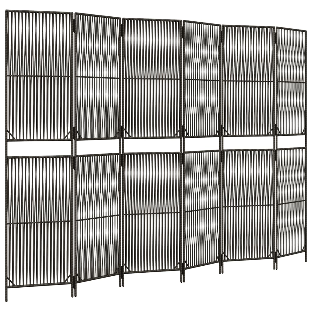 Kamerscherm 6 panelen poly rattan grijs 294 x 200 cm Lijngeweven