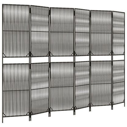 Kamerscherm 6 panelen poly rattan grijs 294 x 200 cm Lijngeweven