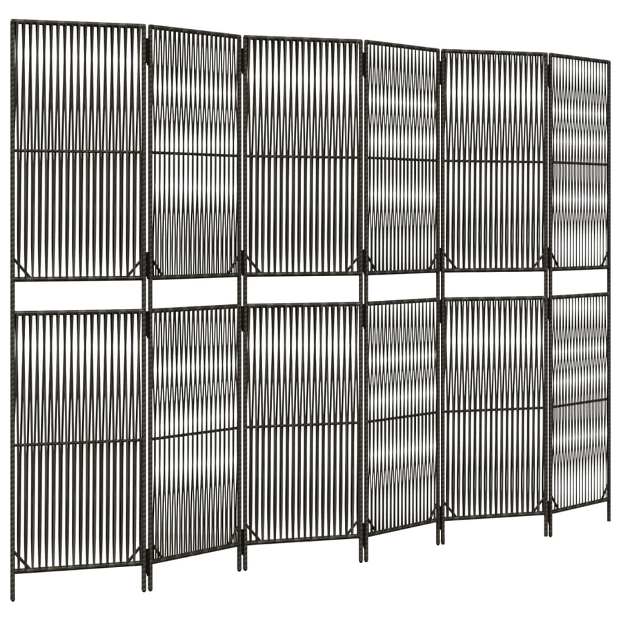Kamerscherm 6 panelen poly rattan grijs 294 x 200 cm Lijngeweven