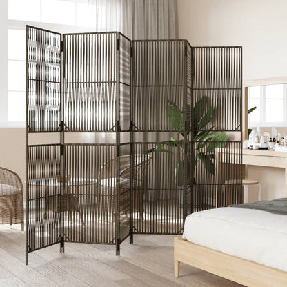 Kamerscherm 6 panelen poly rattan grijs 294 x 200 cm Lijngeweven