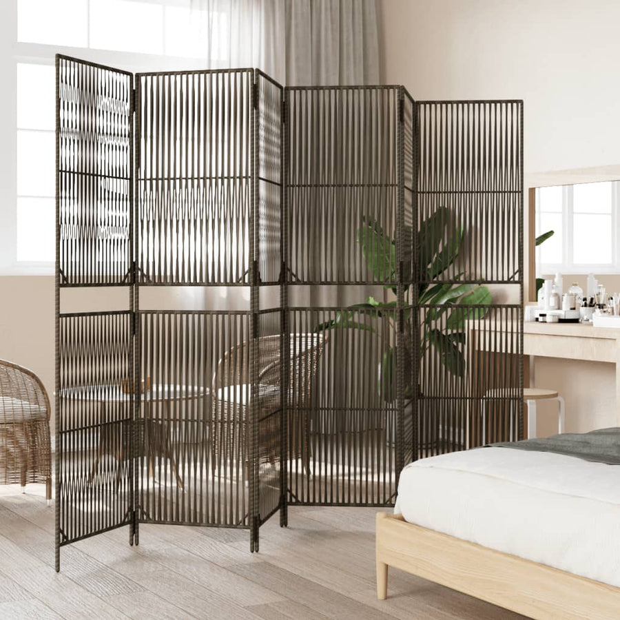 Kamerscherm 6 panelen poly rattan grijs 294 x 200 cm Lijngeweven