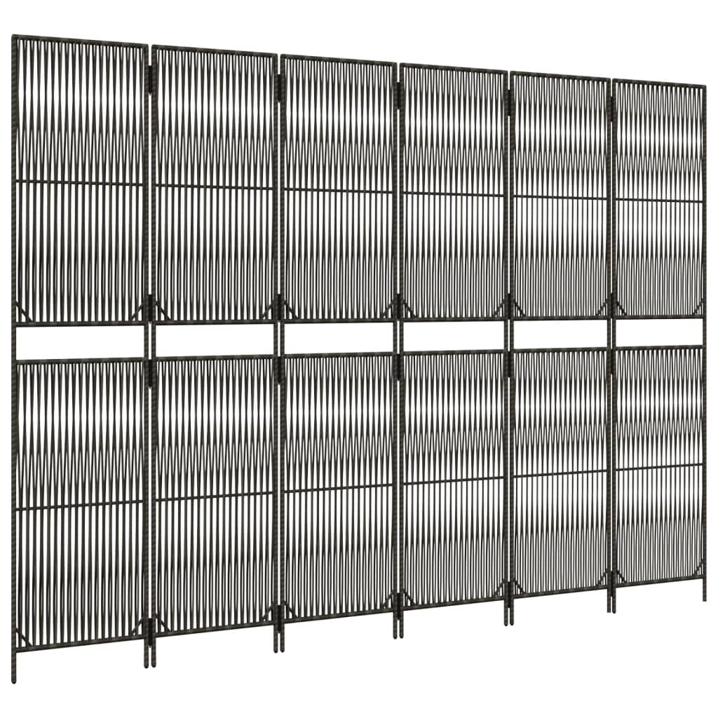 Kamerscherm 6 panelen poly rattan grijs 294 x 200 cm Lijngeweven
