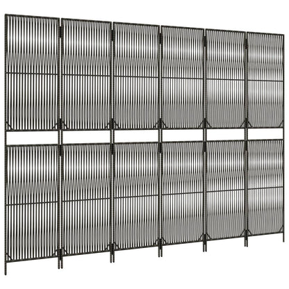 Kamerscherm 6 panelen poly rattan grijs 294 x 200 cm Lijngeweven