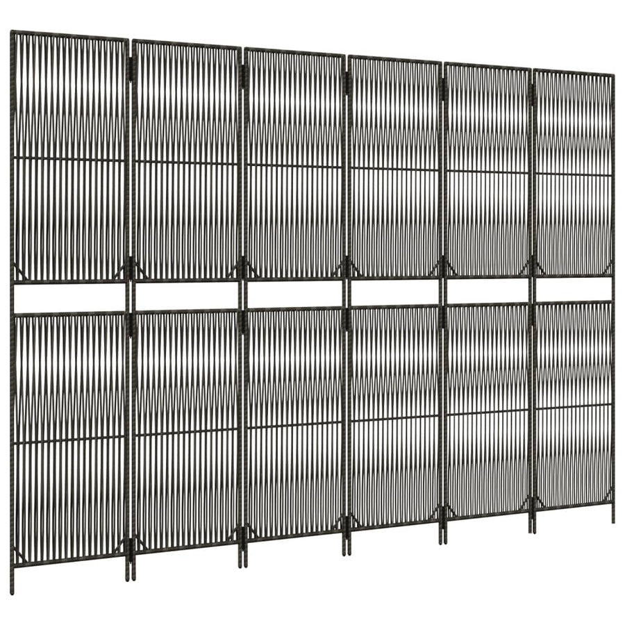 Kamerscherm 6 panelen poly rattan grijs 294 x 200 cm Lijngeweven