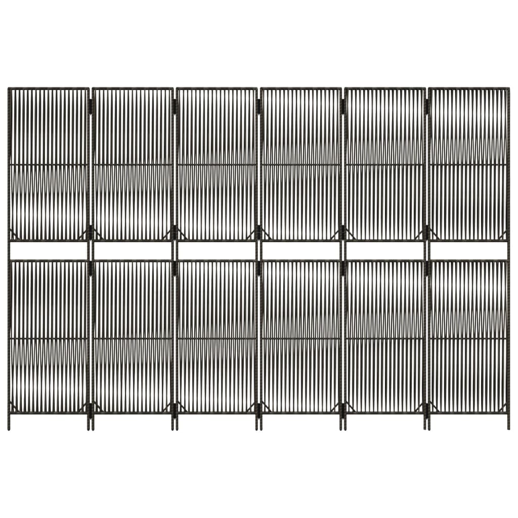 Kamerscherm 6 panelen poly rattan grijs 294 x 200 cm Lijngeweven