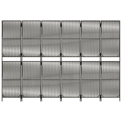 Kamerscherm 6 panelen poly rattan grijs 294 x 200 cm Lijngeweven